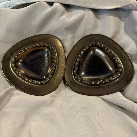 Two Vintage 60s 70s Mid Century MCM Ornate Metallic Copper Tone Ceramic Ashtray - Picture 1 of 7
